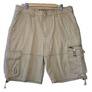 ECKO Unltd Cargo Shorts Mens Size 36 Zipper Pockets Snaps Tie 100% Cotton